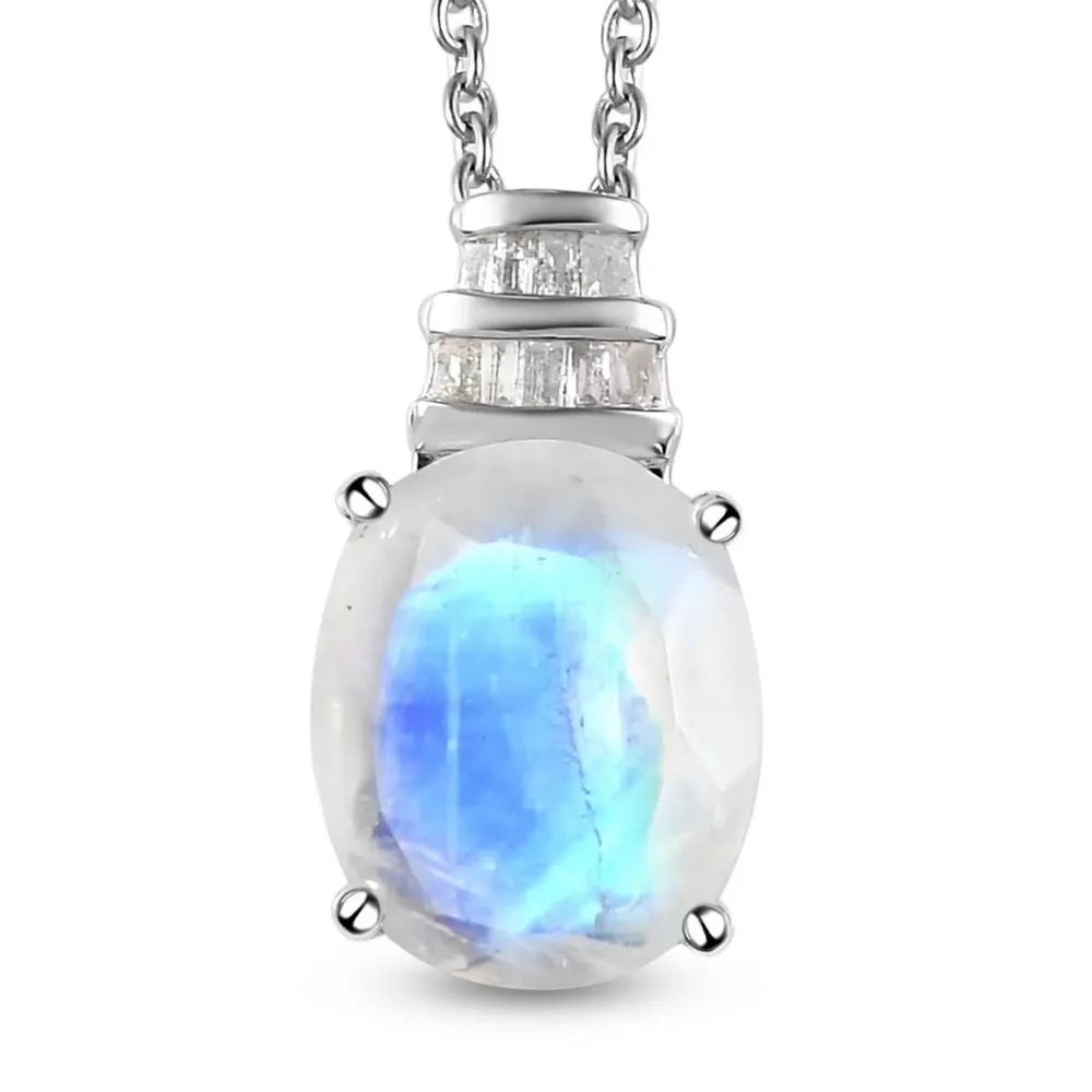🔥PRICE DROP🔥NWT MOONSTONE & DIAMOND PLATINUM STERLING SILVER PENDANT NECKLACE - Picture 1 of 6